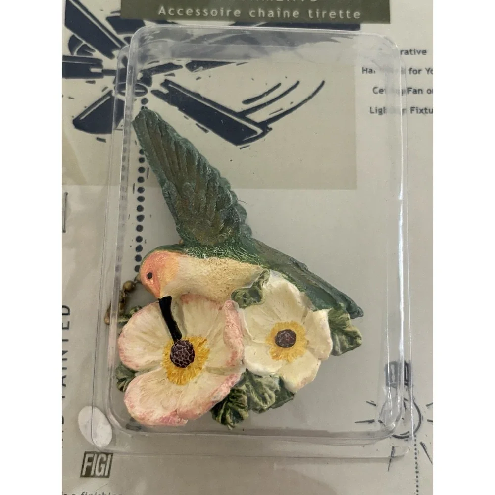 FIGI Hummingbird Ceiling Fan Pull Chain Attachment Hand Painted NIP Floral Decor